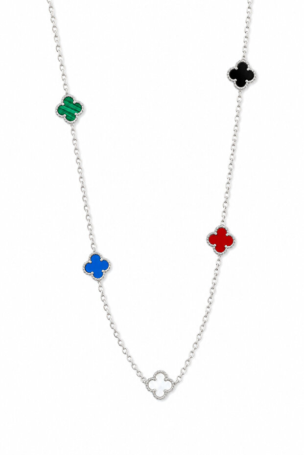 Steel Color Multi Clover End Chain Necklace - Stylish and Durable Women's Accessory