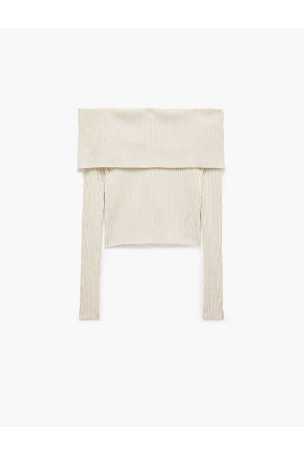Slim Fit Long Sleeve Madonna Collar Knitwear Off-The-Shoulder Sweater