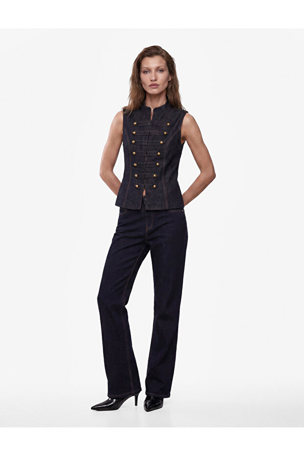 Mandarin Collar Ornamented Buttoned Napoleon Vest