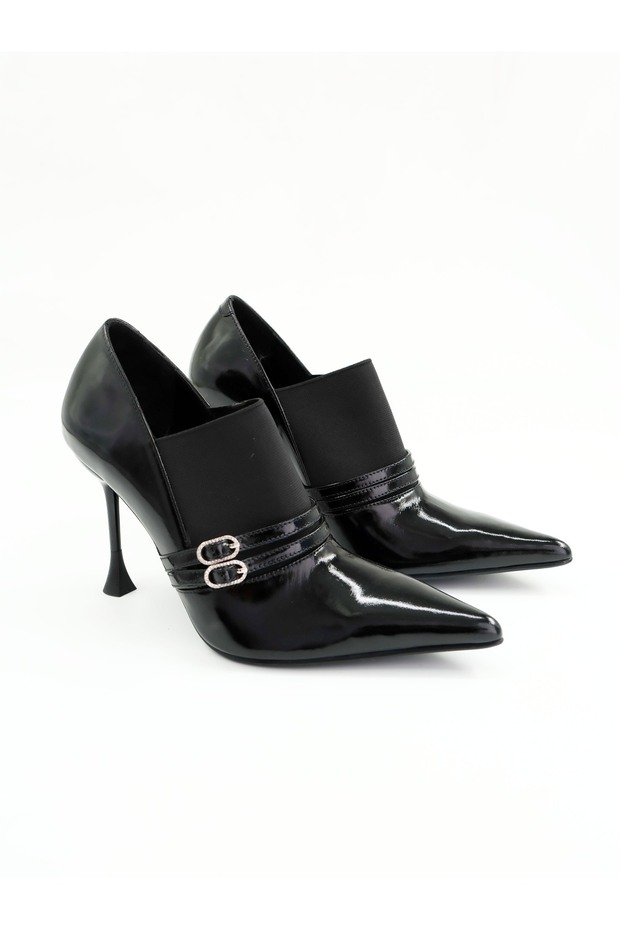 Women's Genuine Leather Heeled Shoes Black Patent Leather