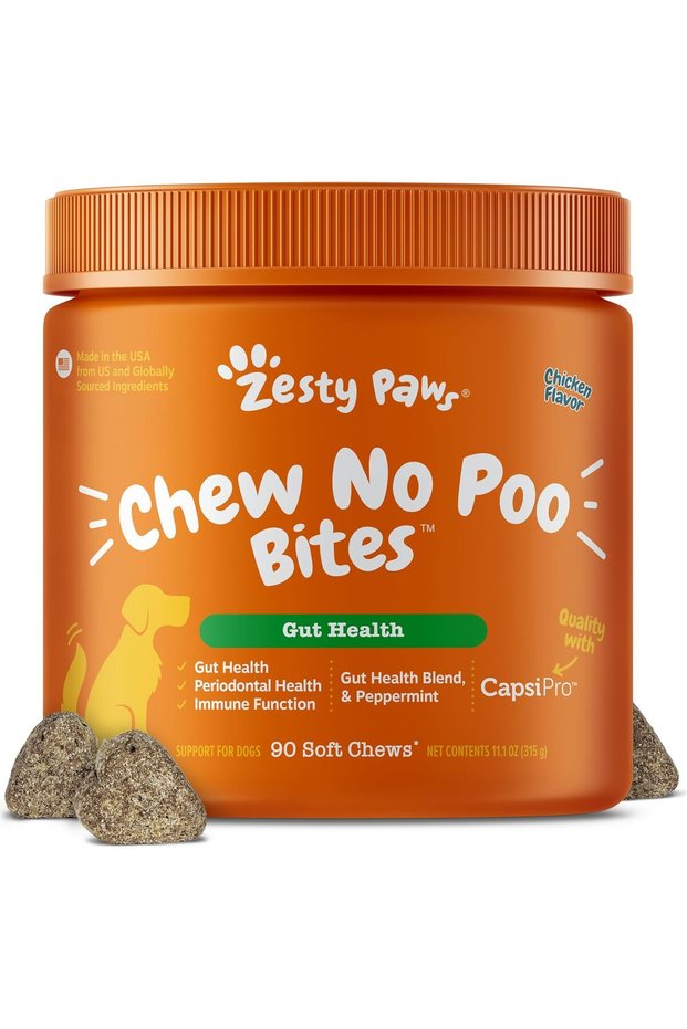 Chew No Poo Bites for Dogs - Coprophagia Relief - Stool Eating Deterrent Soft Chews for Dogs - Gut, Periodontal & Immune System Support with Probiotics - Chicken - 90 Ct