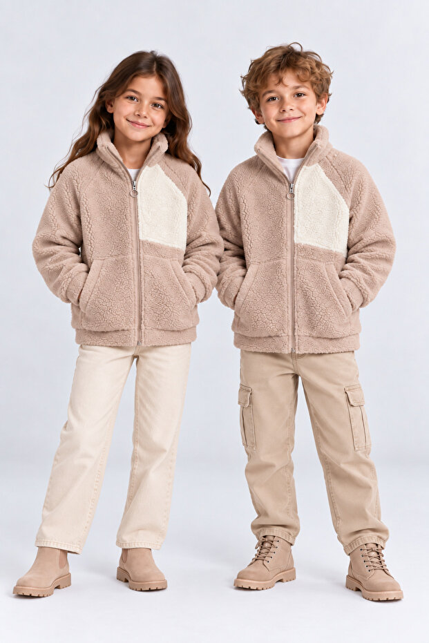 Girls Boys Plush Lamb Coat Unisex Zippered Stand Collar Warm Children's Jacket Ak100