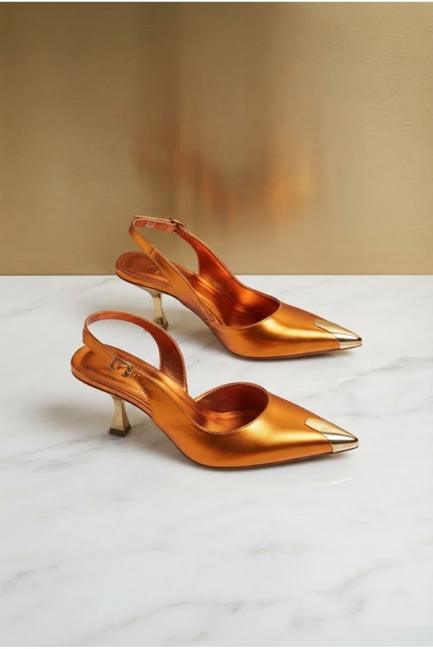 Rwen Women's High Heel Shoes Gold Heel Toe Ironed Leather