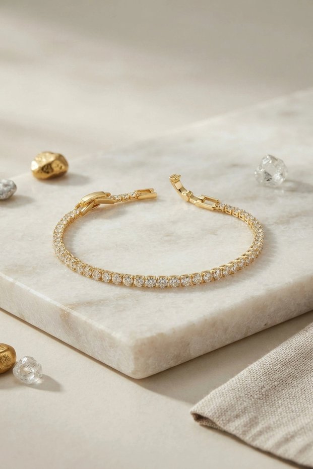 Brass Gold Color Thin Zircon Stone Waterway Women's Bracelet Tj-Bb8893