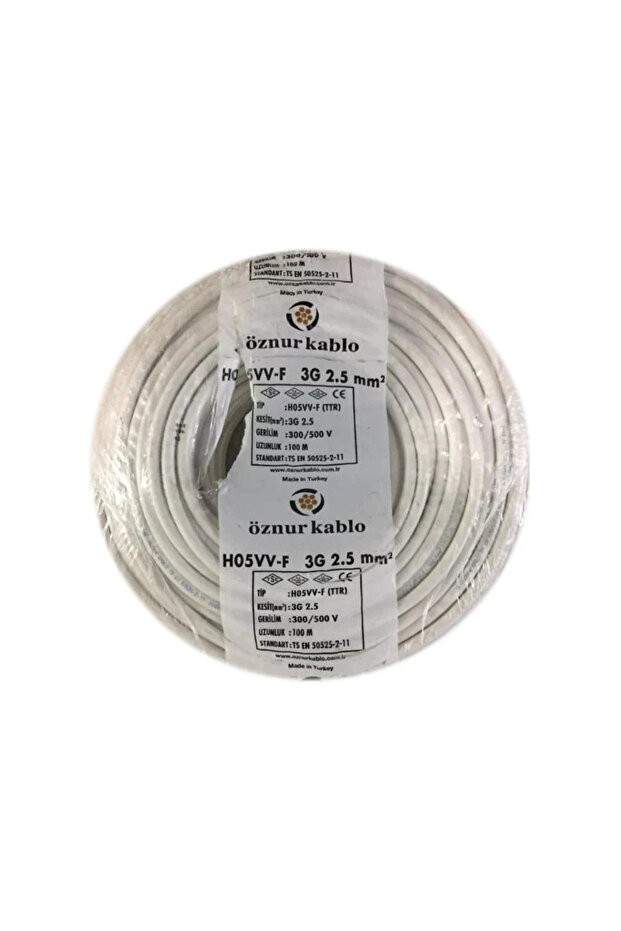 Öznur 3X2.5 mm White Ttr Multi-Core Cable H05Vv-F 100 Meters
