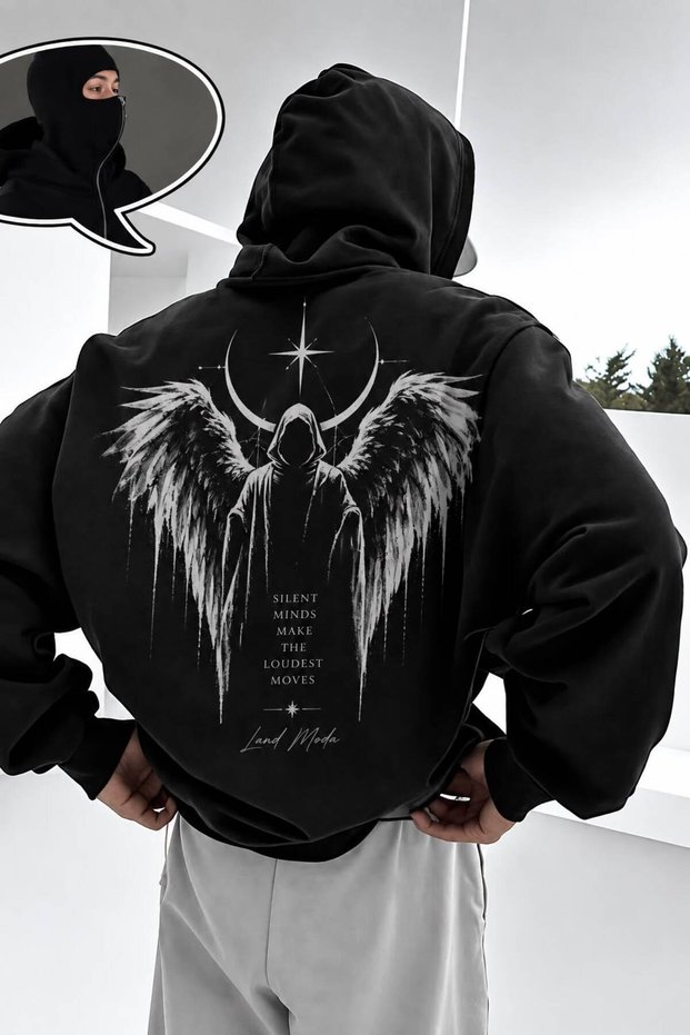 Black Unisex Oversize Full Zip Masked Gothic Hooded Hoodie Sweatshirt Black Unisex Oversize Full Zip Masked Gothic Hooded Hoodie Sweatshirt