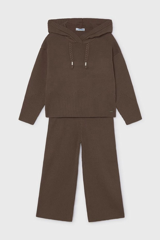 Girl's Hooded Knitwear Sweatshirt and Wide-Leg Pants Two-Piece Set