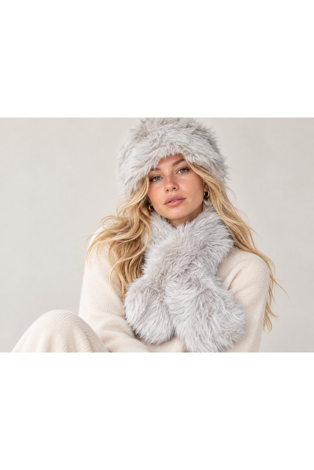 Gray Hat and Scarf Set of 2 Plush Set Winter - Hat and Neck Warmer Premium Soft