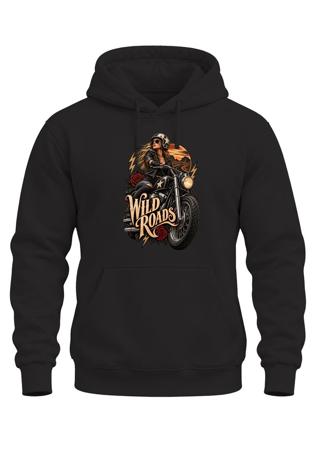 Wild Roads Motorcycle Printed Unisex Regular Fit 3 Thread Thick Hooded Sweatshirt
