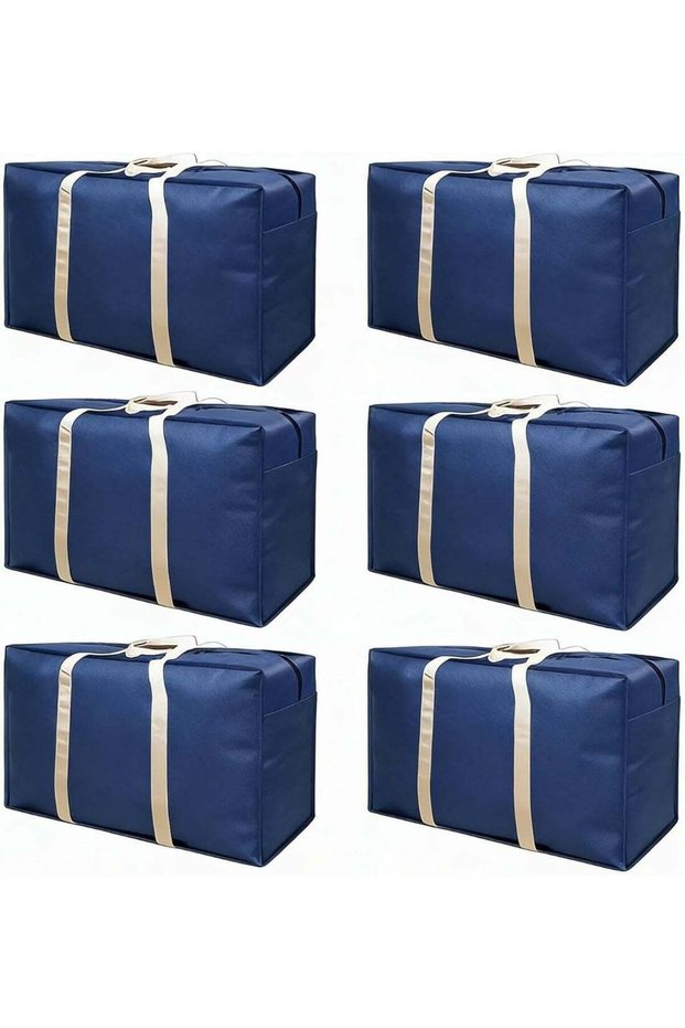 6 Pack Large Capacity Moving Storage Bags, Heavy‑Duty Oxford Fabric Luggage Organizer, Waterproof Reinforced Handles, Quilt Clothes Packing Sack, Navy Blue Travel Duffle Bag