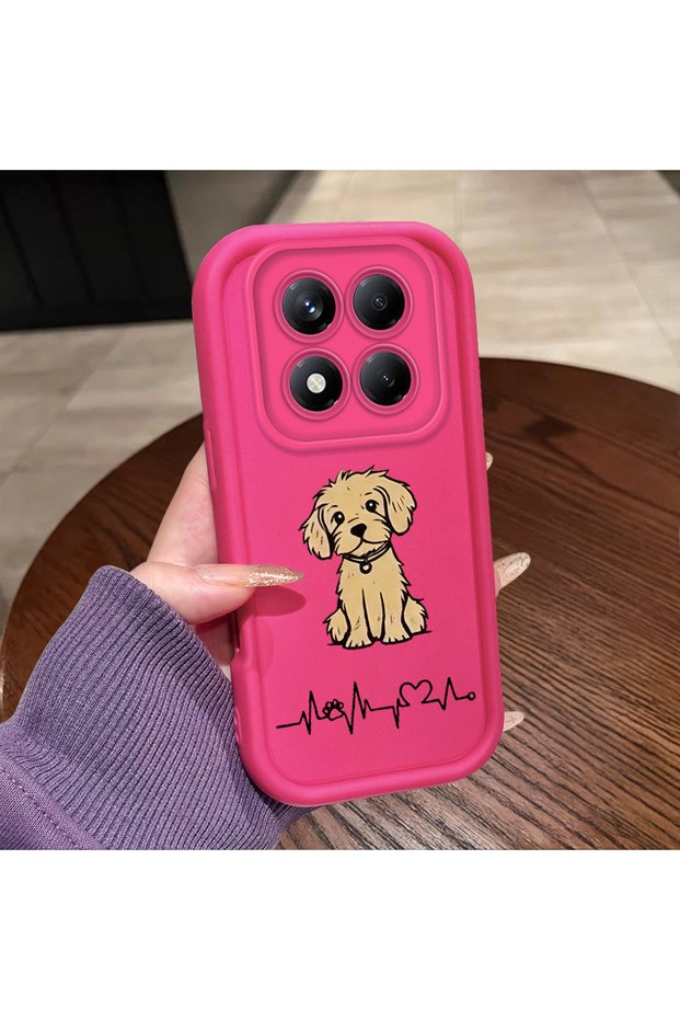 Redmi Note 14 Pro Plus+ 5g Compatible Pink Red Silicone Case Shockproof Camera Protection Heartbeat and Dog Pattern