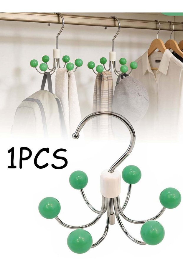 1 Pack 360° Swivel Hoodie Hangers with 6 Cedar Balls,Closet Organizer-Green Closet Hooks, Handbag Organiser, Bra Hanger, Accessory Organisers for Scarf, Vest Top, Hat, Hoodie