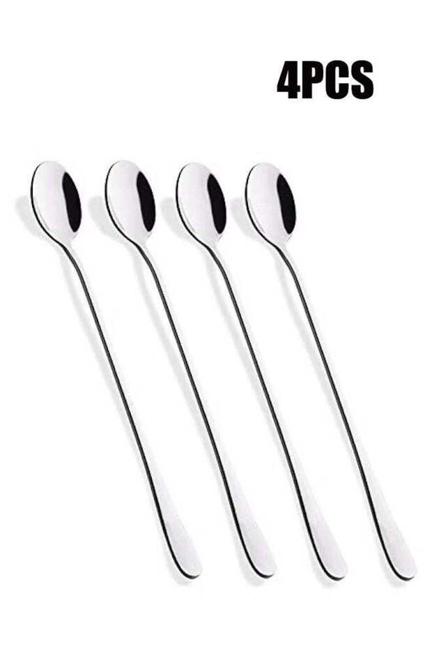 Long Handle Iced Tea Spoon, Coffee Spoon, Ice Cream Spoon, Stainless Steel Cocktail Stirring Spoons, Set of 4