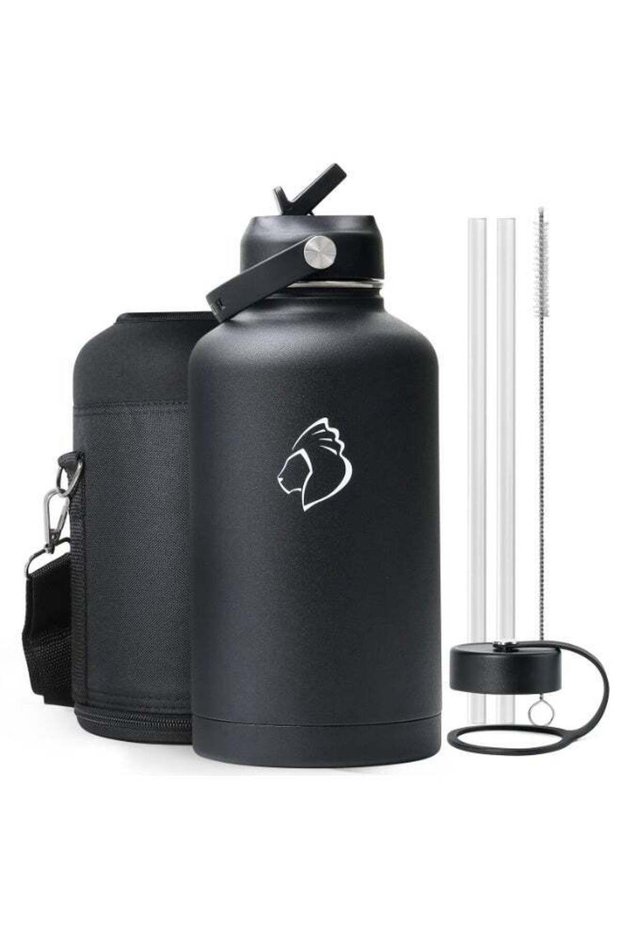 Stainless Steel Water Bottle 64oz (Cold for 48 Hrs/Hot for 24 Hrs) 1900ML Insulated Cup with Straw Lid Large Metal Jug BPA Free Double Wall Leakproof Travel Mug/Flask for Sports Hiking, Camping