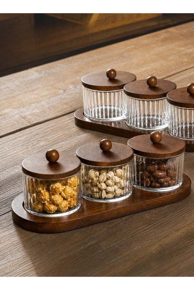 Wood Serving Tray & Glass Nut Box , Divided Snack Bowl With Lid, Decorative Serving Tray for Nuts,