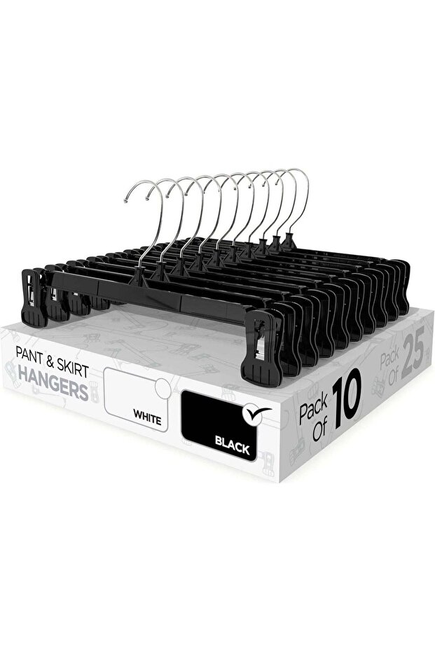Pant & Skirt Hangers - Closet Hangers for Shorts, Shirts, Jeans, Dresses, Slacks, Coats, Clothes, Clothing, Garments & More - Durable, Space Saving & Non-Slip, Black - 10 Pack