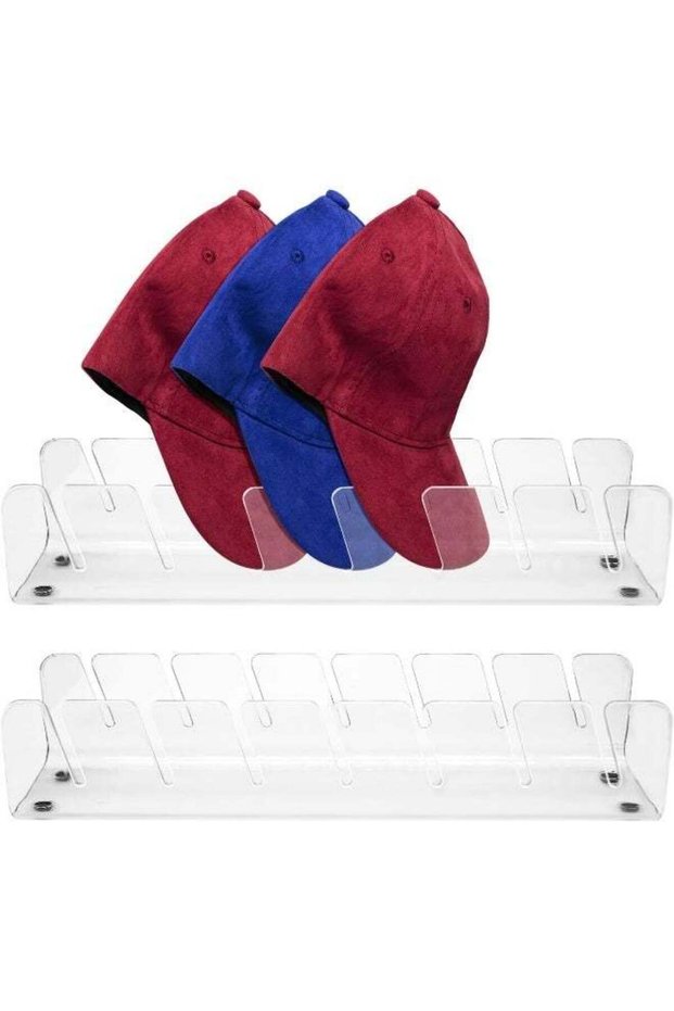 TPGP Pack Of 2 Cap Holders, Acrylic Hat Holder, No Installation Cap Holder, Can Be Stored, 14 Hats Storage For Baseball Caps, Display (Clear)