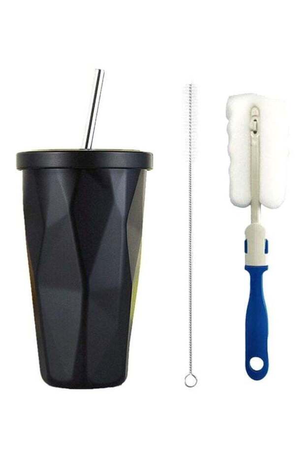 Irregular Diamond Shaped Tumbler With Straw And Lid Set Black/White