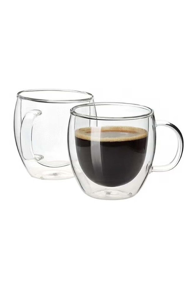 Glass Coffee Cups with Handles 250ml Double Wall Coffee Mugs