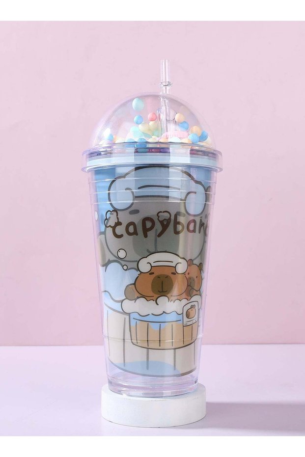 Capybara foam Tumblers Durable Cute Drinking Cup with Straw, Reusable Tumblers Semi Transparent Double Walled Tumblers