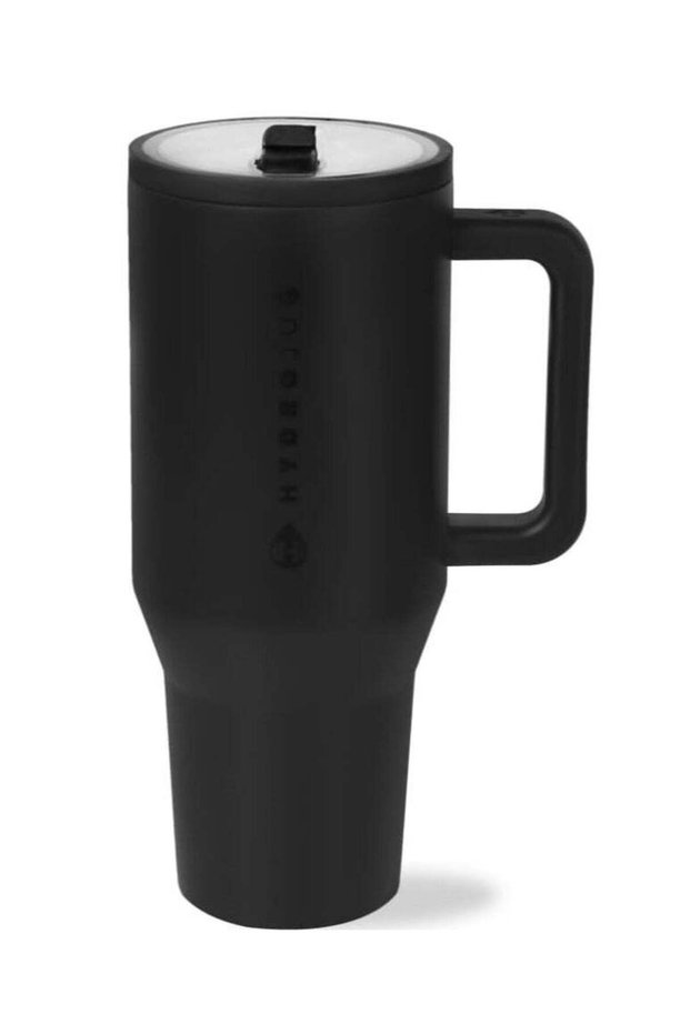 HydroJug Traveler - 40 oz Water Bottle with Handle & Flip Straw - Fits in Cup Holder, Leak Resistant Tumbler-Reusable Insulated Stainless Steel & Rubber Base - Gifts for Women & Me