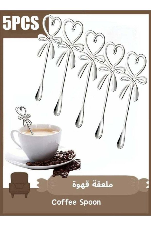 5-piece bow tie barista spoons, coffee stirrers, small espresso spoons, silver stainless steel, coffee stirrers, 5.51-inch teaspoons (14 cm, silver)