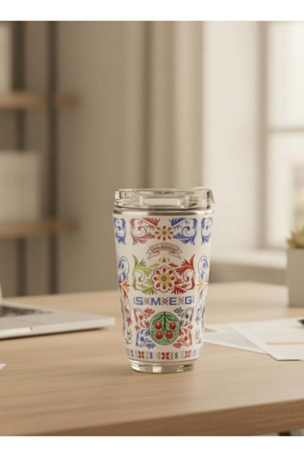 240ML Smeg Travel mug, Beverage Cup Travel Portable Car Drinking Cup Stainless Steel Vacuum Leak proof Coffee Thermos, Cream Fiore Blanco