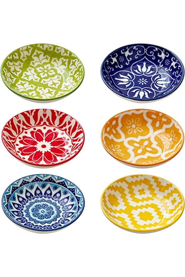 6 Pcs Ceramic Dipping Sauce Bowls, 3 oz, Stackable with Vibrant Patterns