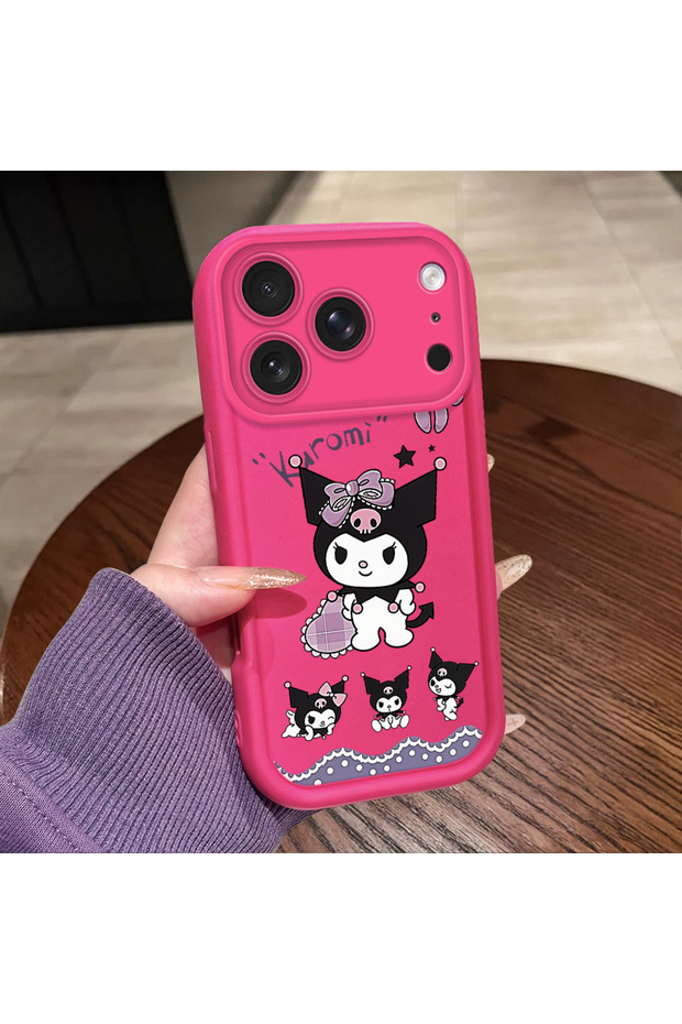 حافظة سيليكون باللون الأحمر الوردي متوافقة مع هاتف iPhone 17 Pro/18 Pro، مقاومة للصدمات، حماية للكاميرا، نمط فيونكة كورومي