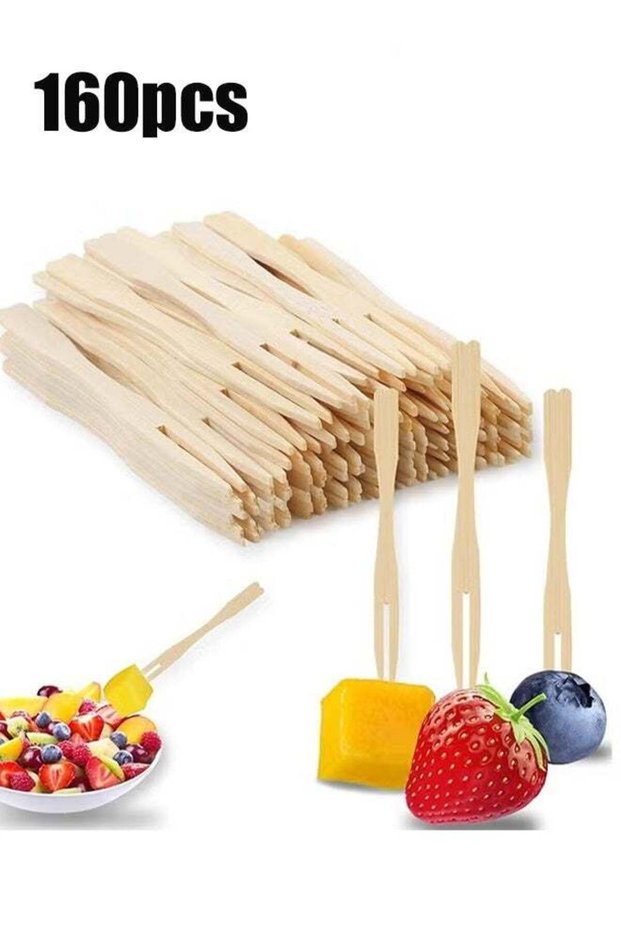 160 Bamboo Appetizer Forks, 3.7 Inch Mini Bamboo Forks for Charcuterie Boards Accessories, Fancy Toothpicks for Appetizers, Disposable Wooden Cocktail Fork, Small Fruit Food Picks for Party Supplies