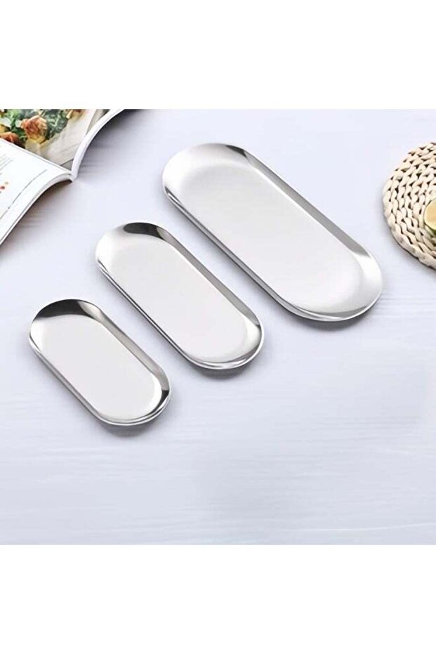 Set of 3 Stainless Steel Oval Trays – Perfect for Breakfast, Snacks, Fried Foods, Fries, Sushi & De