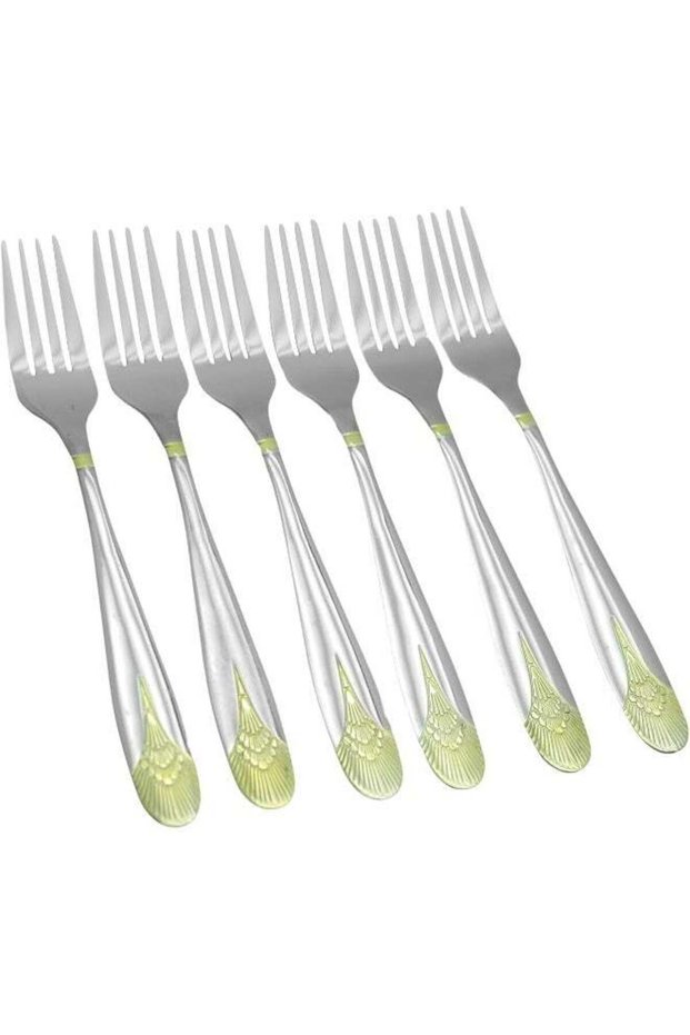 RK Stainless Steel Gold Dessert Fork Set, Crown (Gold), RK0070, 6 Piece, Sweet Fork | Pastry Fork | Dessert Utensil Silver 21cm