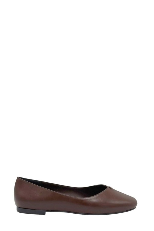 Brown Leather Round Toe Women's Ballerinas (048 260411)