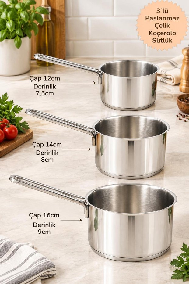 3-Piece Rafadan Mini Pan, Sauce Pot Stainless Steel Kocherola