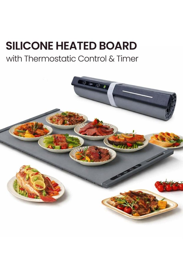 Electric Warming Tray Foldable Silicone Food Warmer Mat with Adjustable Temperature & Timer (65x40c