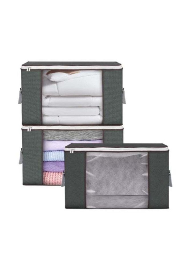 3Pcs 35L Clothes Quilt Storage Bag with See-through Window, Foldable Closet Organizer
