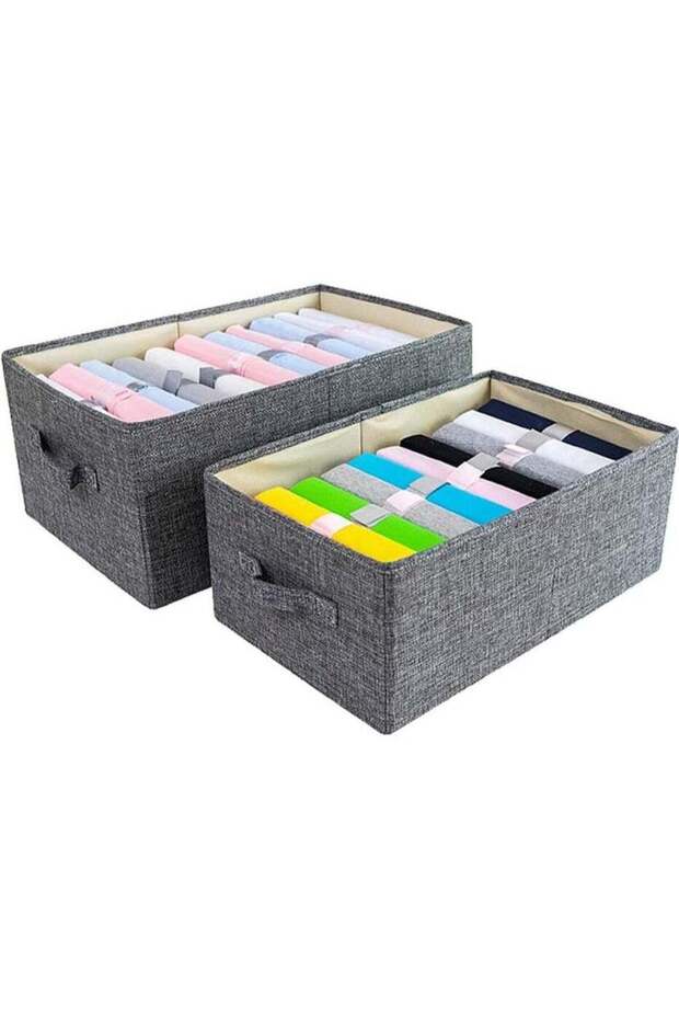 2 Pack Foldable Storage Bags Without Cover Space-saving Clothes Storage Bins Closet Organizers Travel Garment Underbed Storage Containers (47*34*21+50*40*29)cm Grey