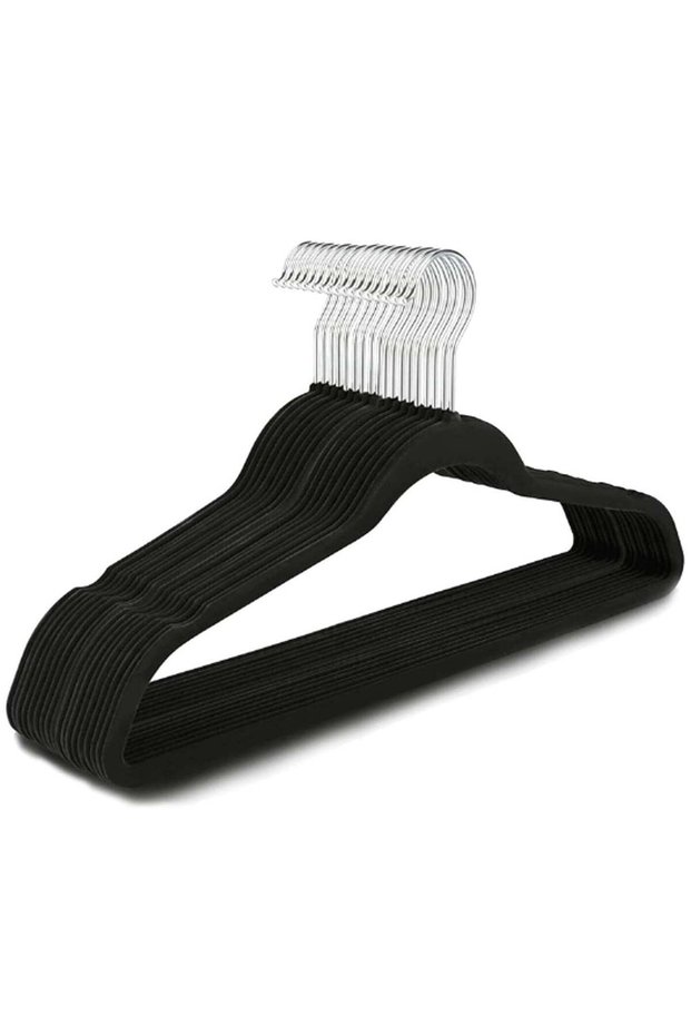 30pcs Children's Clothes Hangers Non-slip With 360° Swivel Hook Clothes Hanger Velvet Clothes Drying Rack (Black Flocked Clothes Hanger)