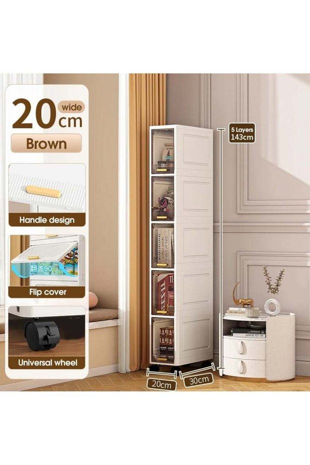 Narrow Rolling Shelf Sliding Vertical Storage Organizer for Kitchen Office Living and Study Rooms