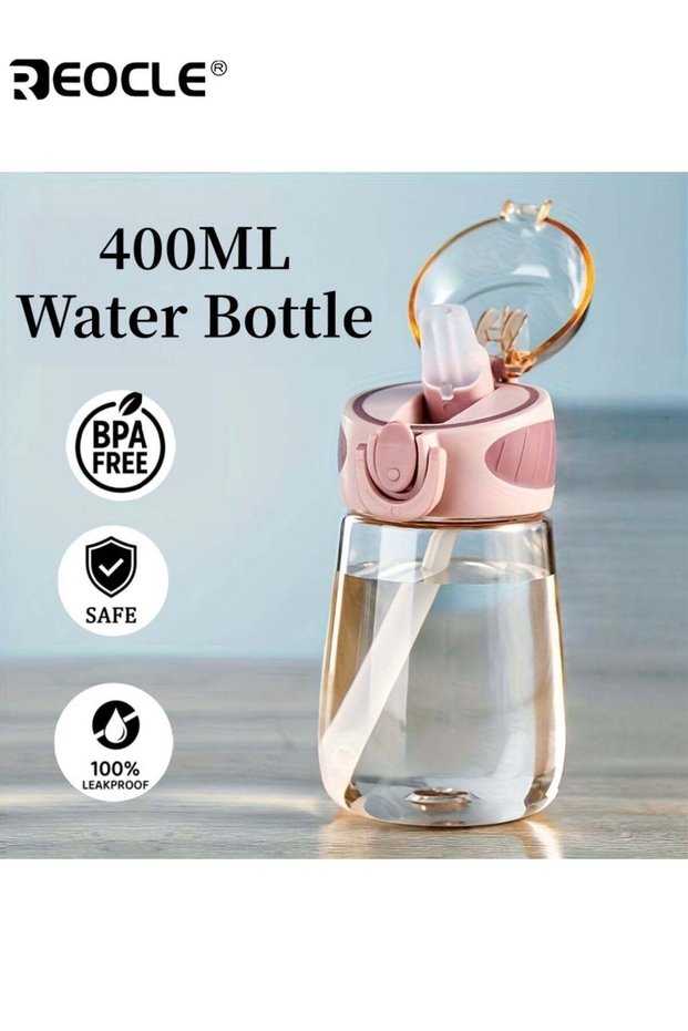 400ML Leak-Proof Water Bottle with Straw Shatter-Resistant Portable Handle Bearing and Durable Cup PVC-Free Plastic Water Bottle Hand Wash Design for Iced Coffee and Beverages