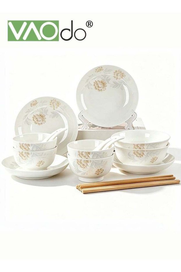 18PCS Bone China Dinnerware Set for 4, Highly Chip and Crack Resistant Plates and Bowel Set, , Dish