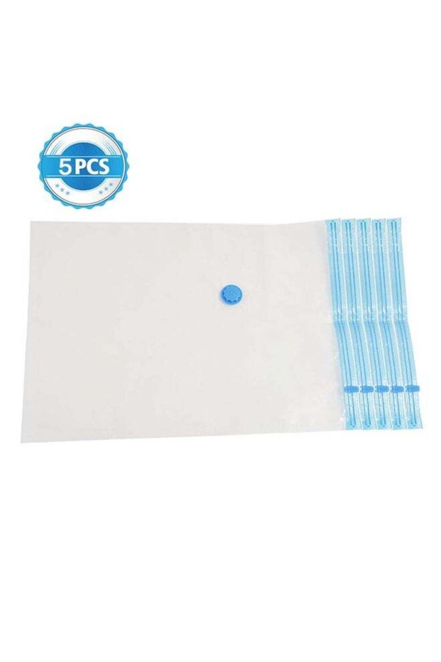 5-Piece Vacuum Storage Bag Clear/Blue 80x100cm