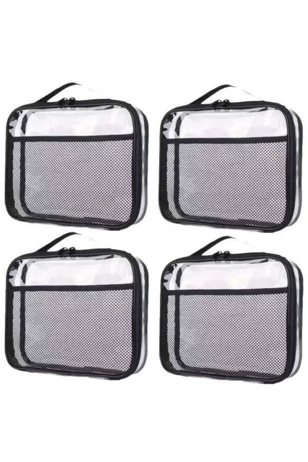 4-Pack PVC ZipperedHome Organization Space Saver Bag – Large Toy & Clay Blocks Set with Name Tag Pouch (Black)