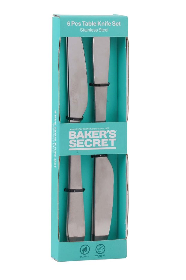 Baker's Secret Stainless Steel Dinner Knife Set, 6 Pieces, 8.7 inch (22.2cm), Rust-Resistant Steel Build With a Balanced Feel, For Everyday Meals, handy