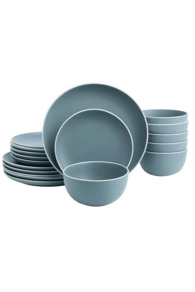 Blue Stoneware 16 pece Dinner Set- Modern Collection Featuring 10.5″ Dinner Plates, 8″ Side Plates
