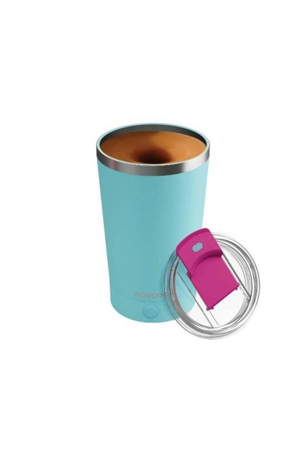 Detachable Self Stirring Portable Mug Double Wall Stainless Steel 400ml / Leak-Proof Silicone Lid / High-Speed Mixing / Magnetic Stirring Pod / Stirring Speed 7000RPM / Battery Capacity 300mAh - Blu