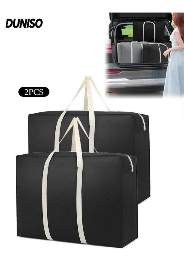 Extra Large Moving Tote Bag,Travel Duffel Storage Bags, Wardobe Clothing Storage Bags,Camping Storage Soft Bags with Strong Handles and Zippers for Space Saving Moving House(2PCS, Black)