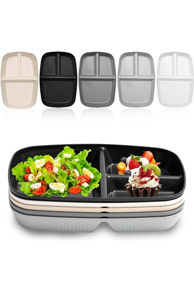 5Pcs 10.6 Inch Unbreakable Divided Plates, Wheat Straw Plate, Compartment Plates, Reusable Dinnerwa