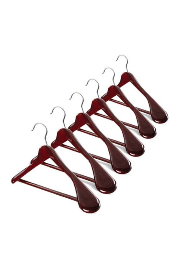 6-Piece High Grade Wide Shoulder Wooden Hanger Brown