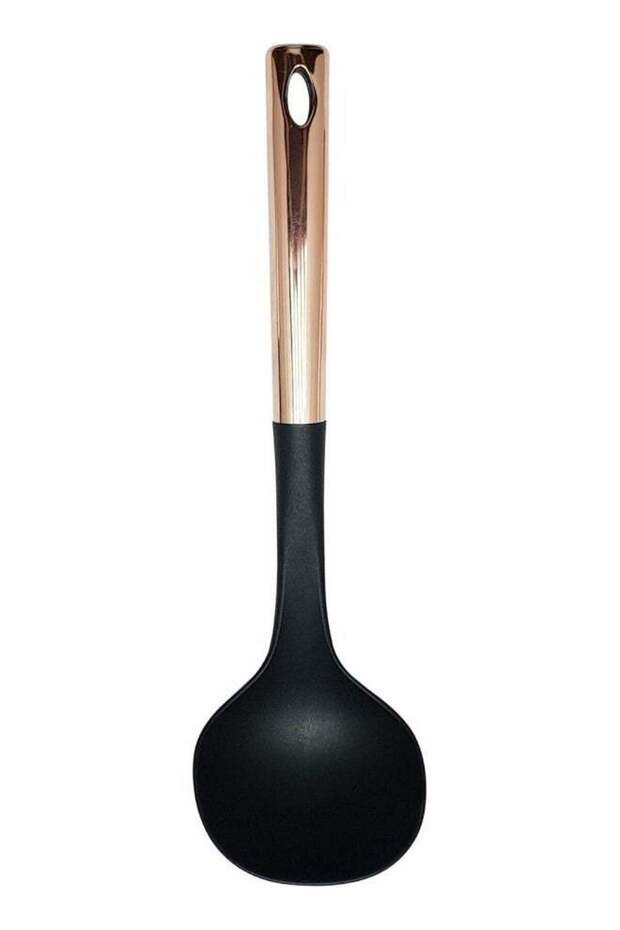 Raj Copper Handle Nylon Serving Ladle, Black, 14 inch, VCS067, Deep Ladle Soup, Milk Ladle, Curry Ladle Black/Gold